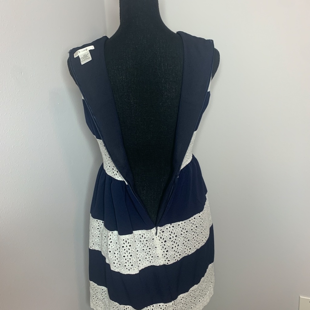 Esley Blue & White Sleeveless Fit & Flare Dress - Picture 6 of 8